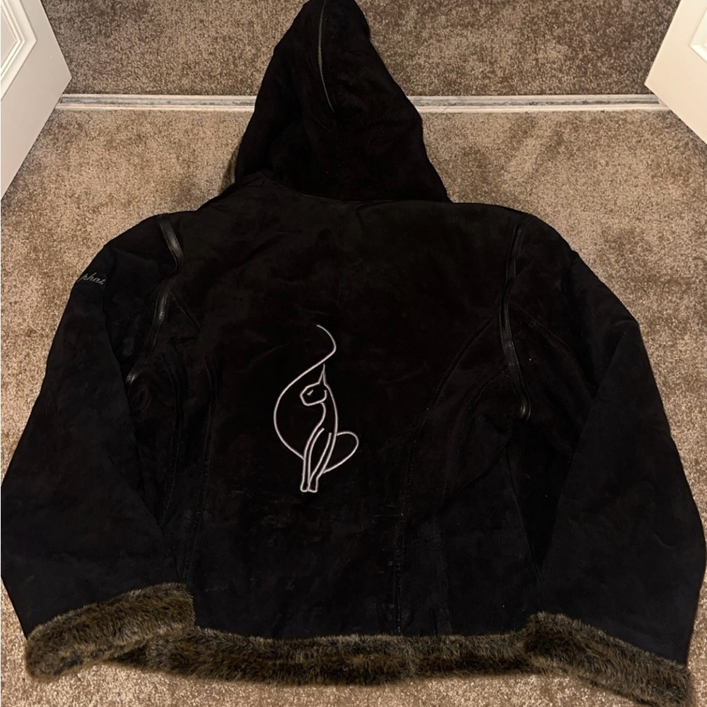 Baby Phat Plush Faux Fur Jacket - Black and Brown